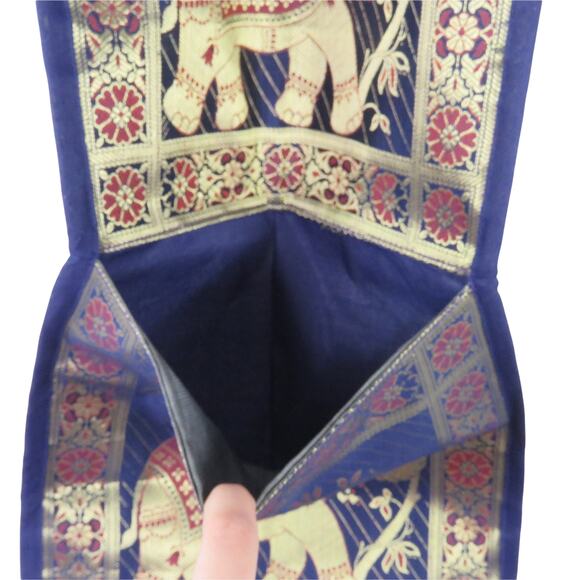Vintage Navy & Gold Embroidered Elephant Wall Decor Tapestry Made in India - Picture 4 of 5